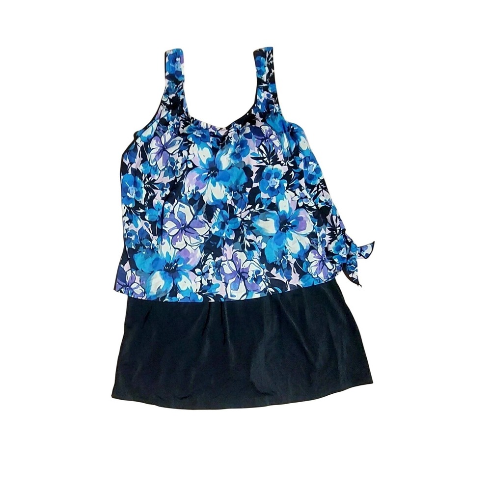 Le Cove Womens 22W Floral Blue Purple Black One‎ Piece Swimdress Swimsuit A9